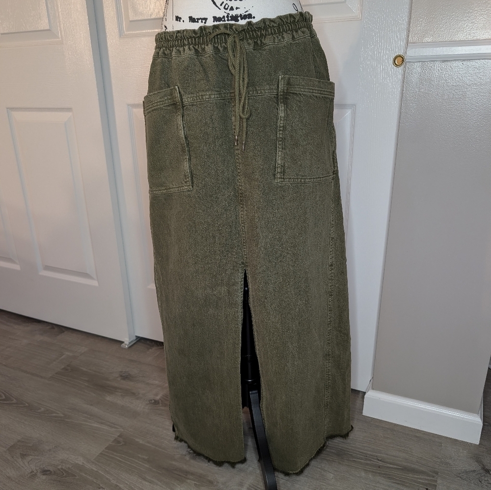 Free People Denim Drawstring Pocket Midi Skirt